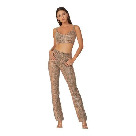 #142 FU DA New York high waist vegan snakeskin pants - Picture 1 of 4